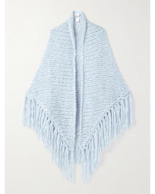 Suzie Kondi Blue Zoofka Fringed Ribbed Cashmere Shawl