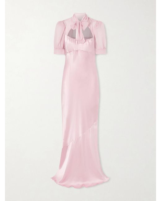 Alessandra Rich Pink Pussy-Bow Silk-Satin And Georgette Gown