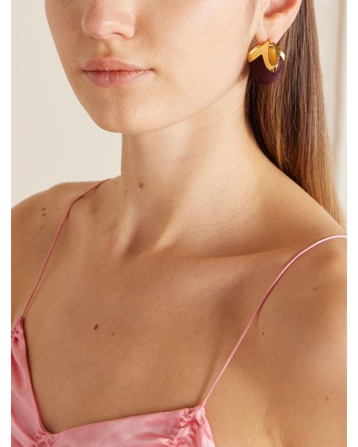 Khaite Red Lotus-Plated And Suede Drop Earrings