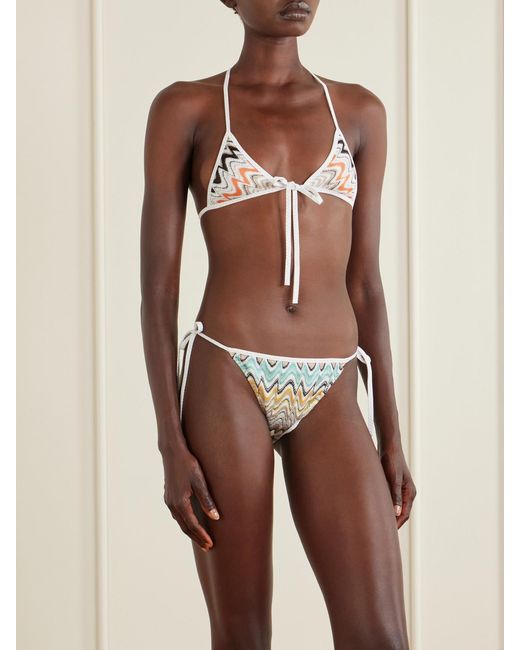 Missoni White Mare Striped Crochet-Knit Triangle Bikini