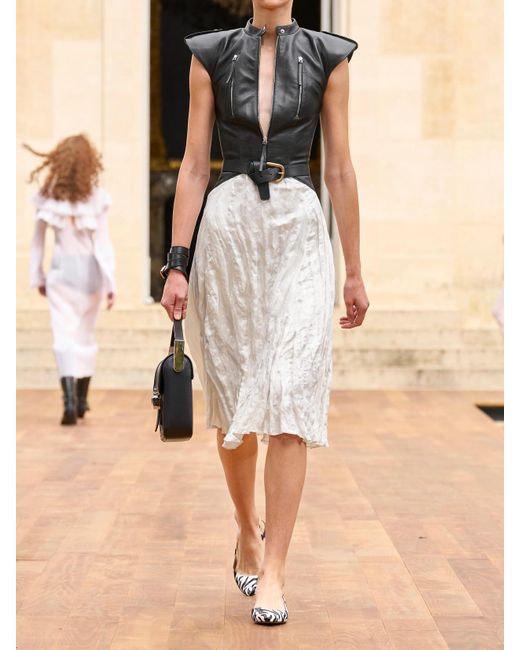 Gabriela Hearst White Athena Paneled Leather And Crinkled Silk-Blend Twill Midi Dress