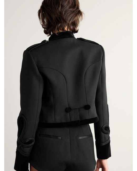 Dolce & Gabbana Black Jacke Aus Gabardine Aus Einer Wollmischung Mit Samtbesätzen Und Stickereien