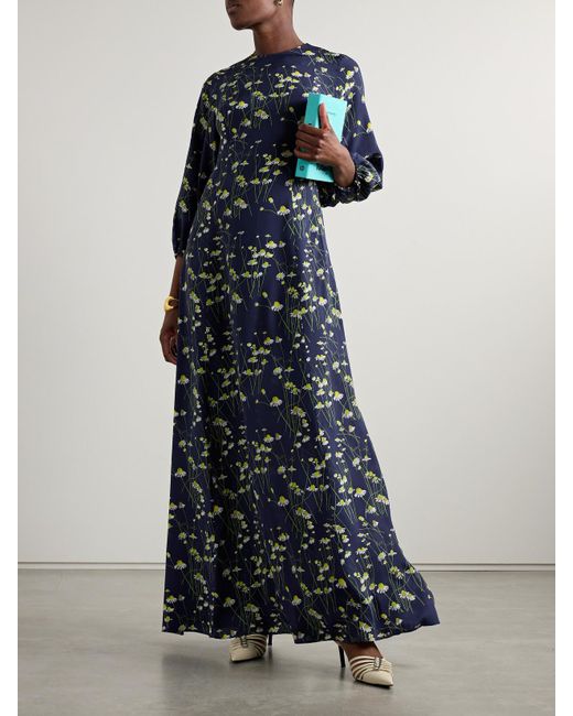 Robe Du Soir En Crêpe De Chine De Soie À Imprimé Fleuri Roxette BERNADETTE en coloris Blue