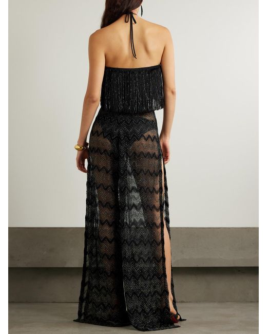 Missoni Black Mare Neckholder-Jumpsuit Aus Metallic-Häkelstrick Mit Fransen