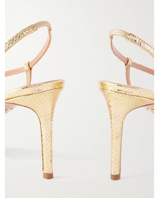 Aquazzura Natural Talk To Me 75 Metallic Snake-Effect Leather Slingback Sandals