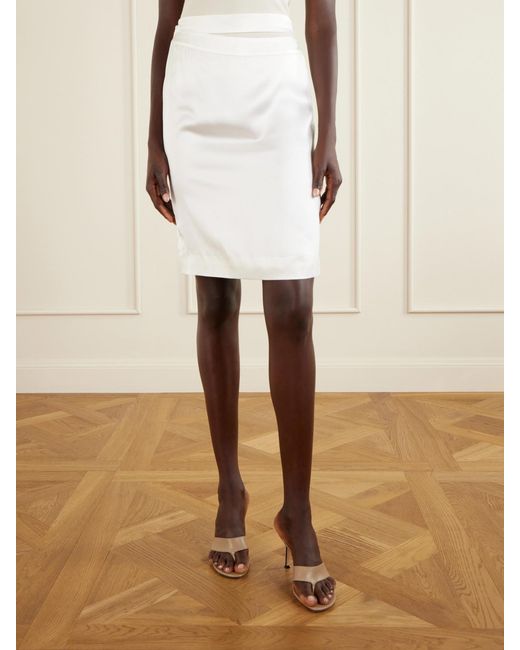 TOVE White June Cut-Out Silk-Satin Knee-Length Skirt