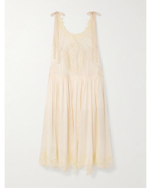 Zimmermann Natural Cascadian Midikleid Aus Kariertem Baumwoll-Voile Mit Spitzenbesätzen