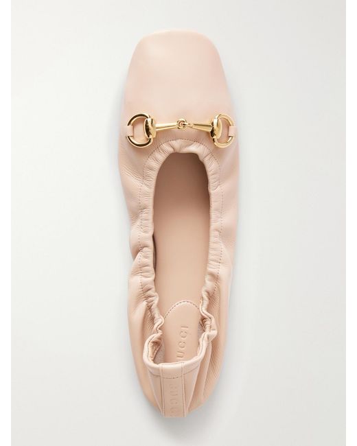 Gucci Natural Prima Horsebit-Embellished Leather Ballet Flats