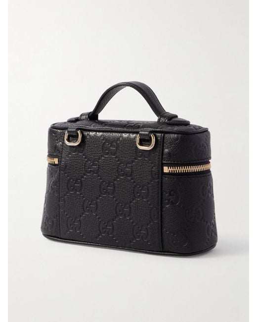 Gucci Black Gg Emblem Mini Debossed Textured-Leather Shoulder Bag
