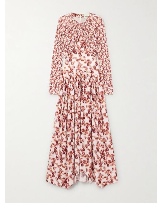 Isabel Marant White Galina Asymmetrisches Maxikleid Aus Bedrucktem Stretch-Jersey Mit Raffungen Und Überschlag