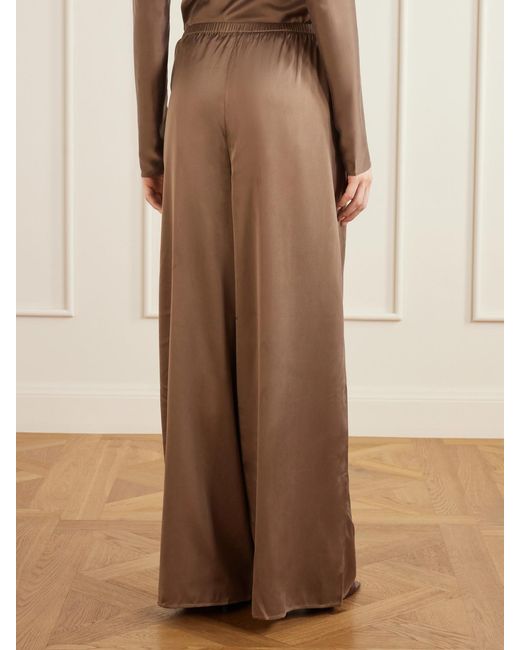 Ruohan Brown Silk-Blend Wide-Leg Pants