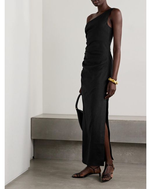 Mara Hoffman Black Enya One-Shoulder Ruched Hemp Maxi Dress
