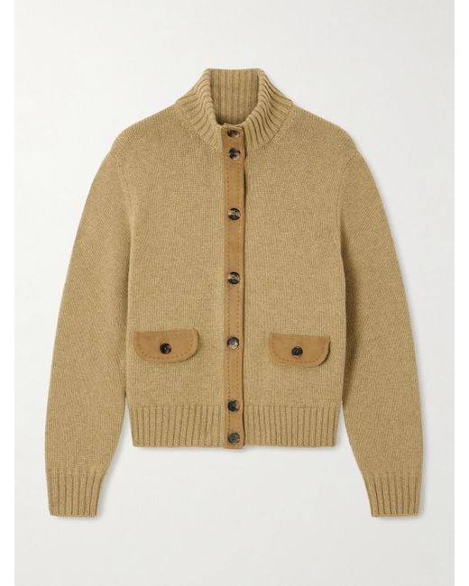 Loro Piana Natural Parksville Suede-Trimmed Cashmere Cardigan