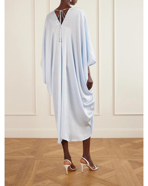 Camilla Blue Draped Silk-Satin Kaftan