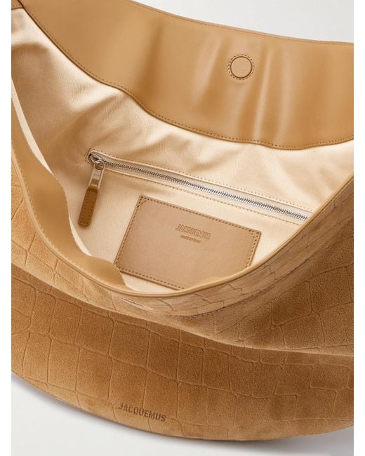 Sac Porté Épaule En Daim Effet Croco Le Calisso Rond Jacquemus en coloris White