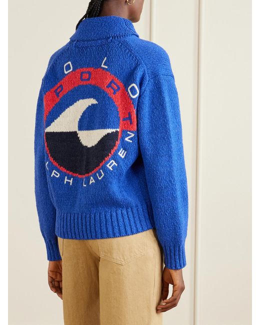 Polo Ralph Lauren Blue Knitted Cotton Zip-Up Cardigan