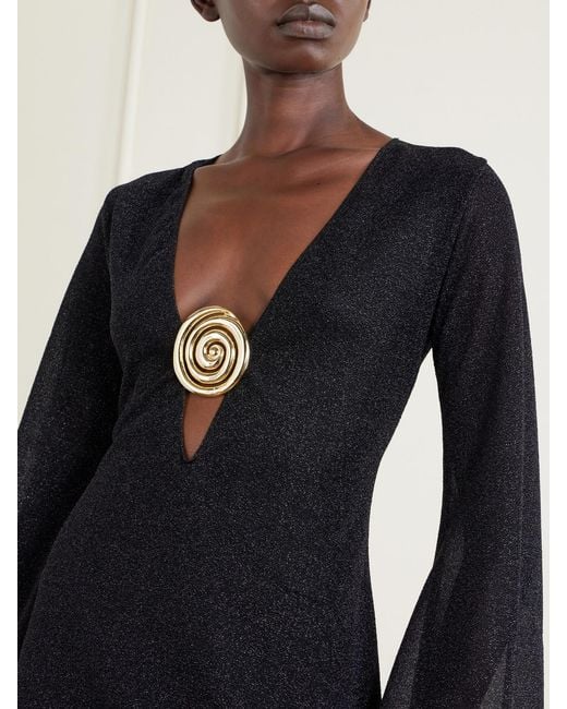 Oseree Black Lumiere Spiral Embellished Lurex Coverup