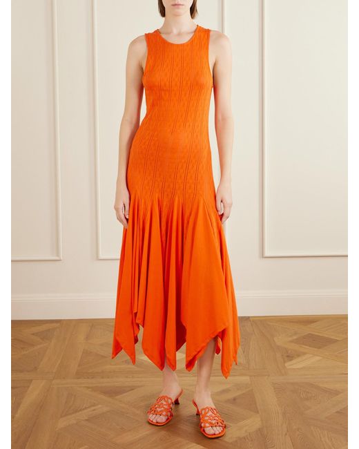 Loewe Orange Paula's Ibiza Pointelle-Knit Cotton-Jersey Midi Dress