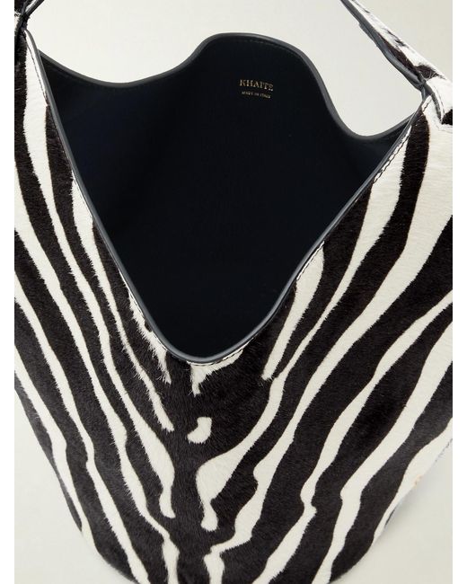 Khaite White Lotus Mini Zebra-Print Calf Hair And Suede Tote