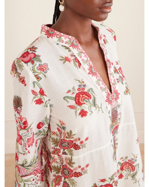 Emporio Sirenuse White Giada Floral-Print Cotton-Voile Kaftan
