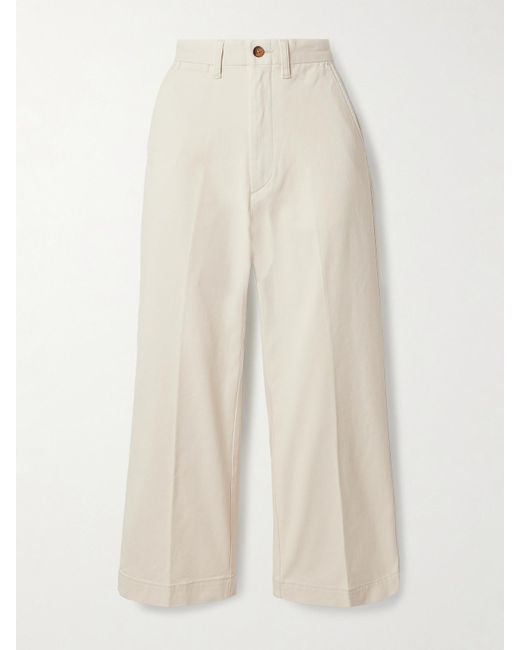Polo Ralph Lauren White Cropped Cotton-Blend Twill Wide-Leg Pants