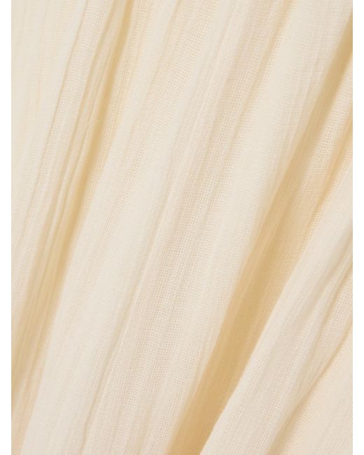 Staud Natural Hightide Strapless Asymmetric Gathered Cotton And Ramie-Blend Maxi Dress