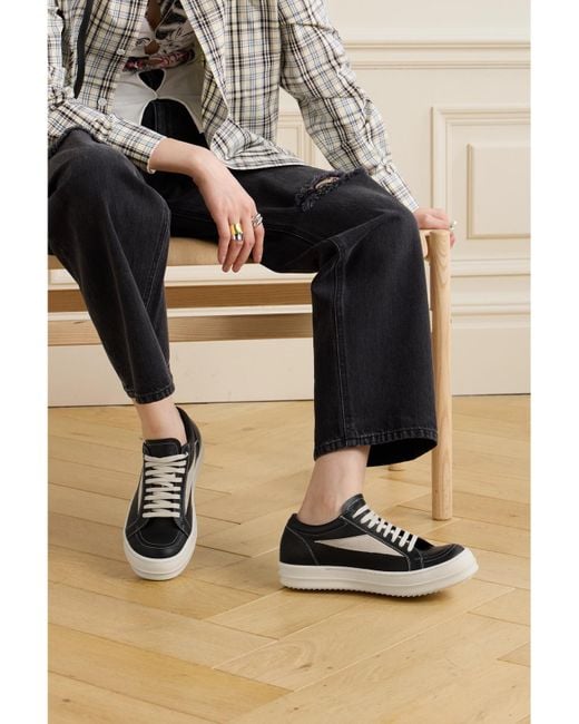 Rick Owens Black Vintage Suede-Trimmed Leather Sneakers