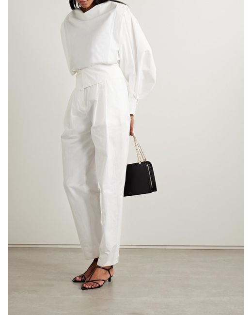 Salon 1884 White Net Sustain Soren Layered Pleated Cotton-Blend Poplin Tapered Pants