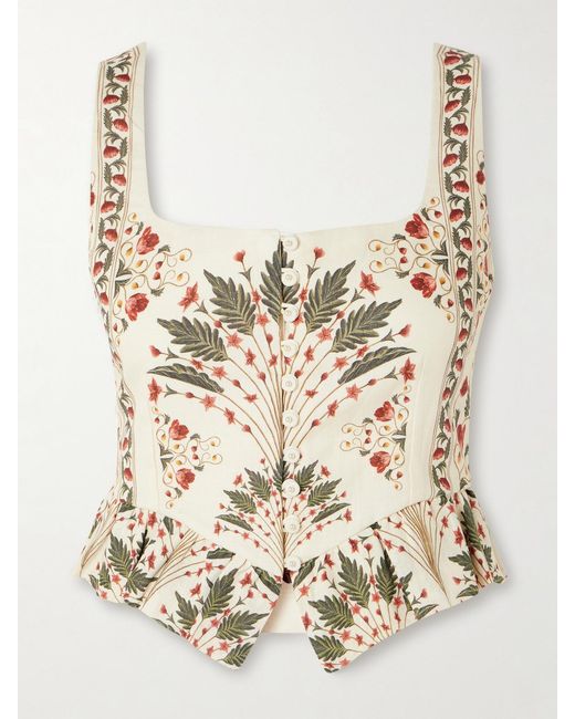 Agua Bendita Natural Eslabon Andes Ruffled Printed Linen Top