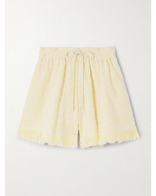 Zimmermann Natural Coco Shorts Aus Baumwollfrottee Mit Jacquard-Muster Und Fransen