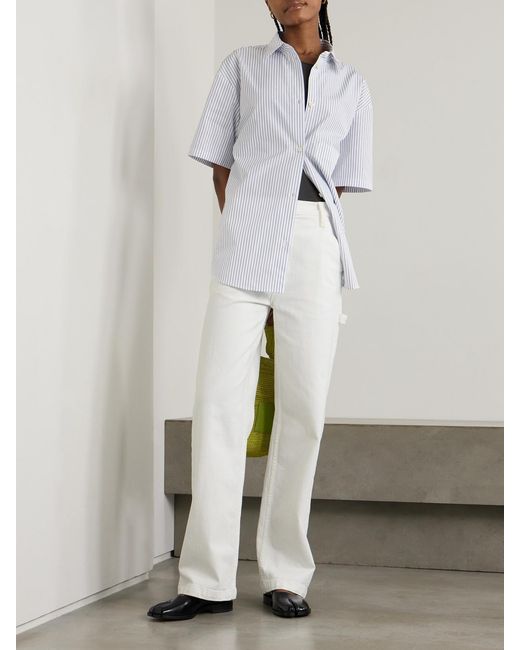 Mother White The Stud Finder Sneak High-Rise Straight-Leg Jeans