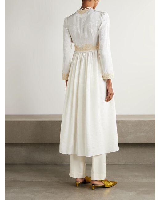 Bode White Trousseau Lace-Trimmed Silk-Jacquard Maxi Dress