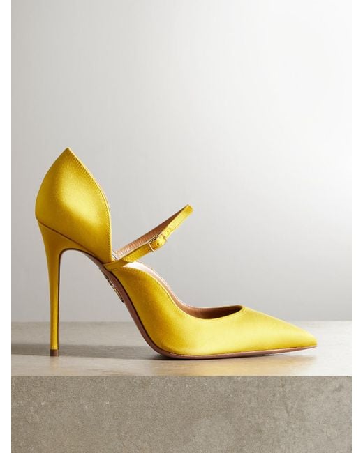 Aquazzura Yellow Bellezza 105 Satin Mary Jane Pumps