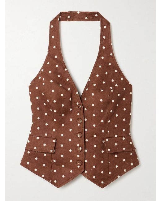 Cara Cara Brown Prescott Polka-Dot Linen Vest