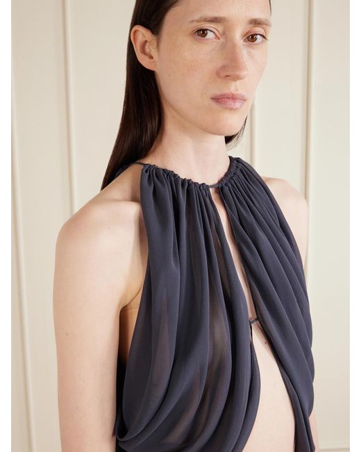 Aflalo Blue Reysa Gathered Silk-Crepe Top