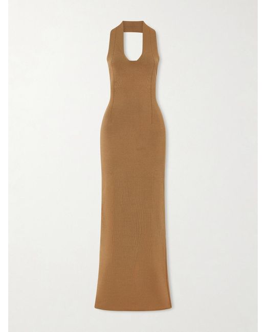 Khaite Natural Mahi Knitted Halterneck Maxi Dress