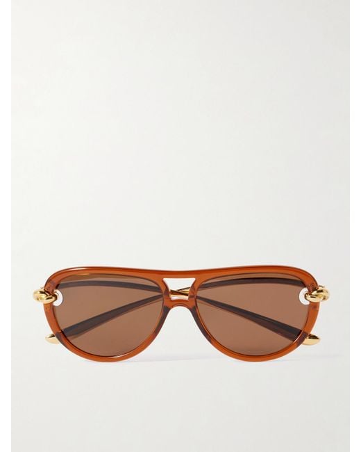 Bottega Veneta Brown New Knot Pilotensonnenbrille Aus Azetat Mit Goldfarbenen Details
