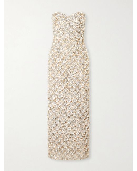 Oscar de la Renta White Embellished Tulle Bustier Gown