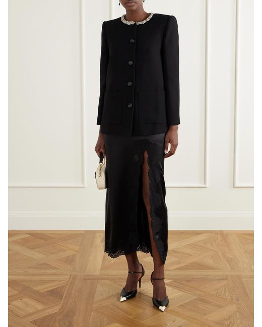 Valentino Garavani Blue Lace-Trimmed Silk-Satin Midi Skirt