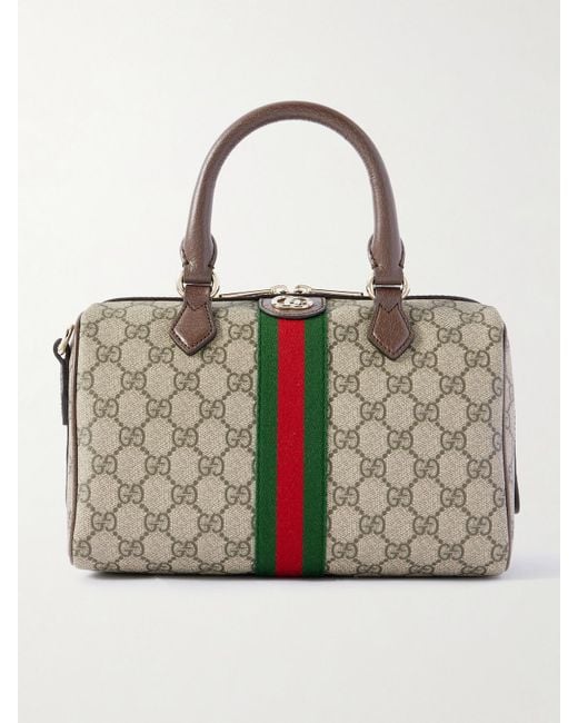 Gucci Natural Ophidia Textured Leather And Webbing-Trimmed Printed Coated-Canvas Tote