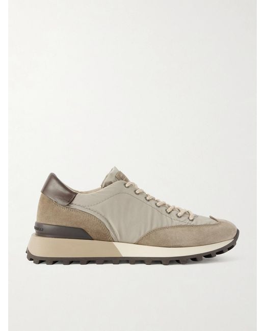 Brunello Cucinelli Natural Leather And Suede-Trimmed Shell Sneakers