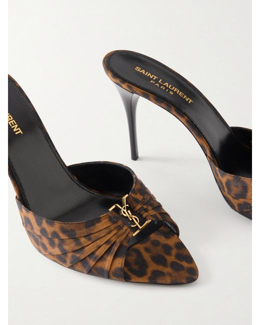 Saint Laurent Natural Babylone Embellished Animal-Print Mules