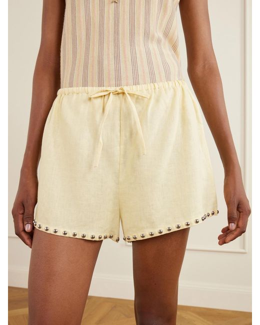 Staud Natural Paddle Studded Linen Shorts