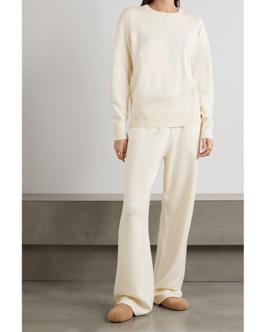 Olivia Von Halle White Carmel Silk And Cashmere-Blend Sweatshirt And Track Pants Set