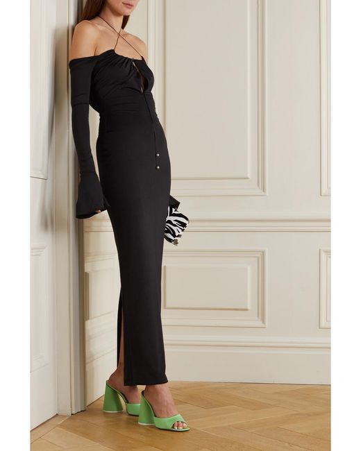 16Arlington Black Salm Off-The-Shoulder Cutout Stretch-Jersey Maxi Dress