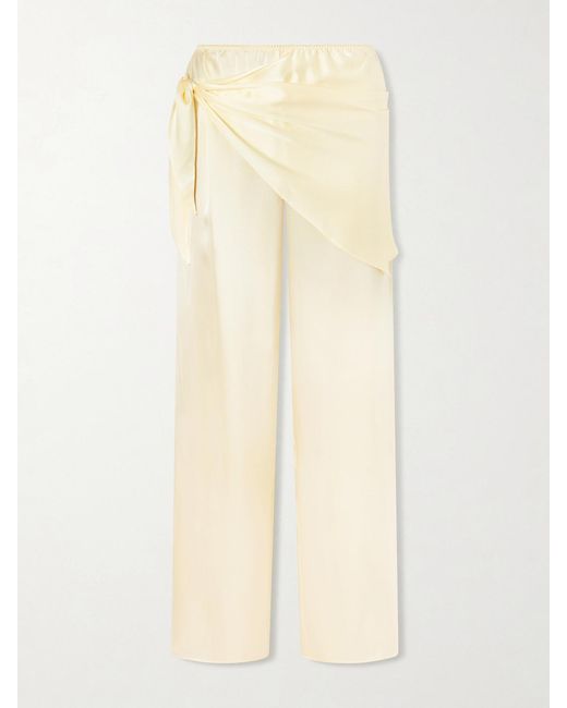 Doen Natural Lavona Tie-Detailed Silk-Satin Wide-Leg Pants