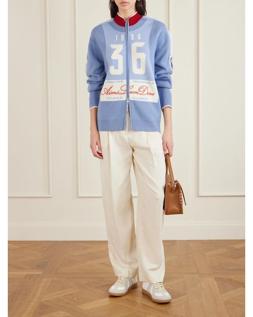 Aimé Leon Dore Jacquard-Knit Wool Zip-Up Cardigan in Blue | Lyst