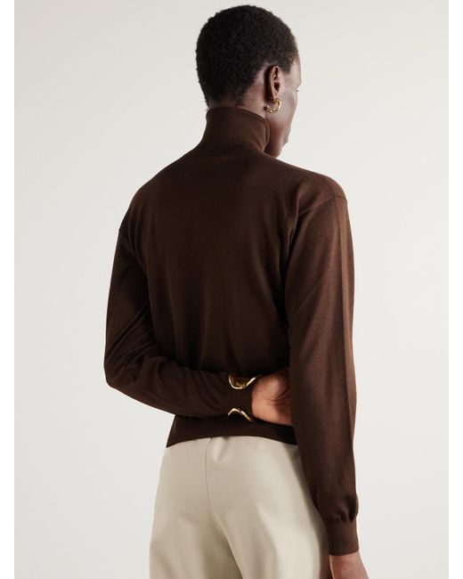 Pull À Col Roulé En Laine, Cachemire Et Soie Mélangés Saint Laurent en coloris Brown