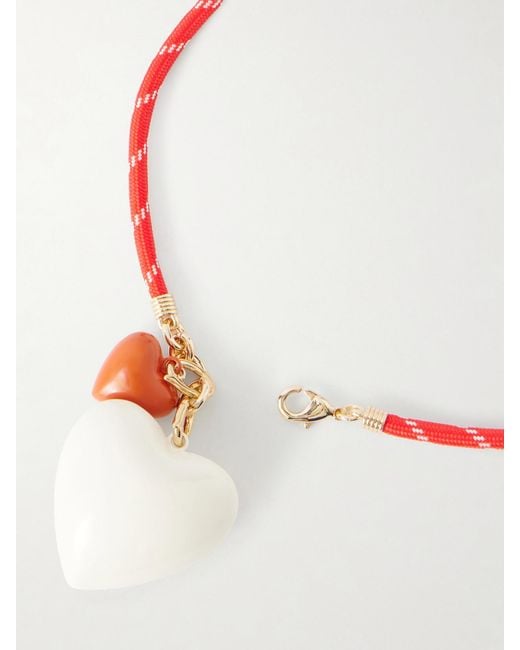 Roxanne Assoulin White The Mini Puffy Heart-Tone, Enamel And Cord Necklace