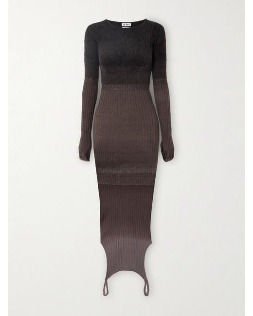 The Attico Brown Convertible Ribbed-Knit Midi Dress